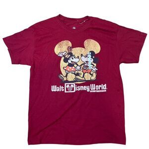 Walt Disney World T-Shirt Men’s L‎ Red Cotton Mickey Minnie Mouse Retro *Read